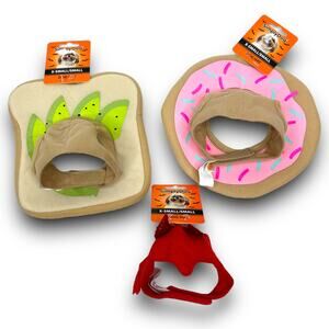 NEW Bundle of Dog Pet Headpieces Hats Avocado Toast Bread Donut Devil XS Small